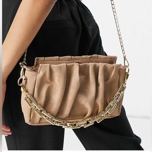 NWT- EGO RUCHED SHOULDER BAG in CAMEL FAUX FUR w CHUNKY CHAIN HANDLE